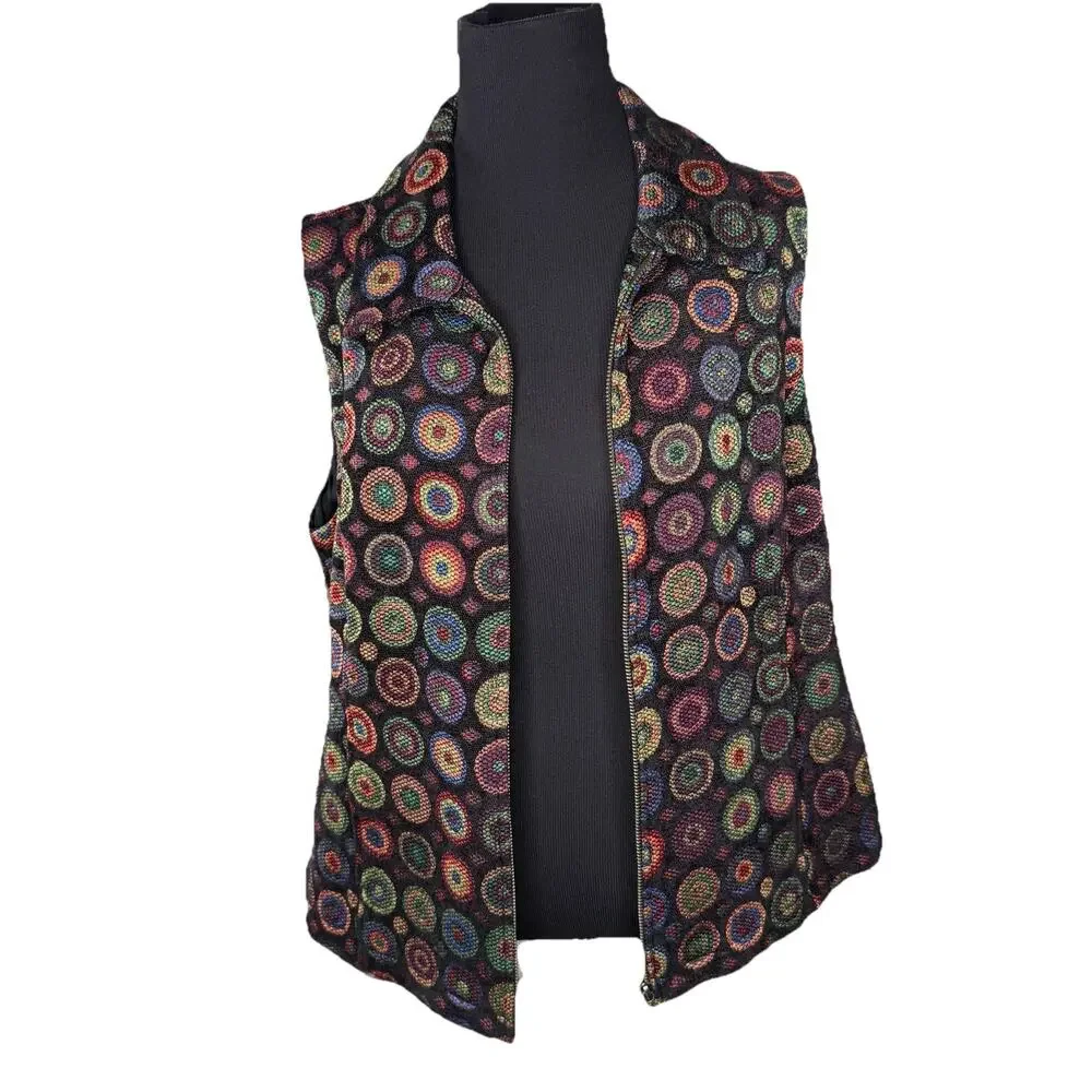 Christopher & Banks Vest Women Art To Wear Circle Geometric‎ Pattern Collar Sz M